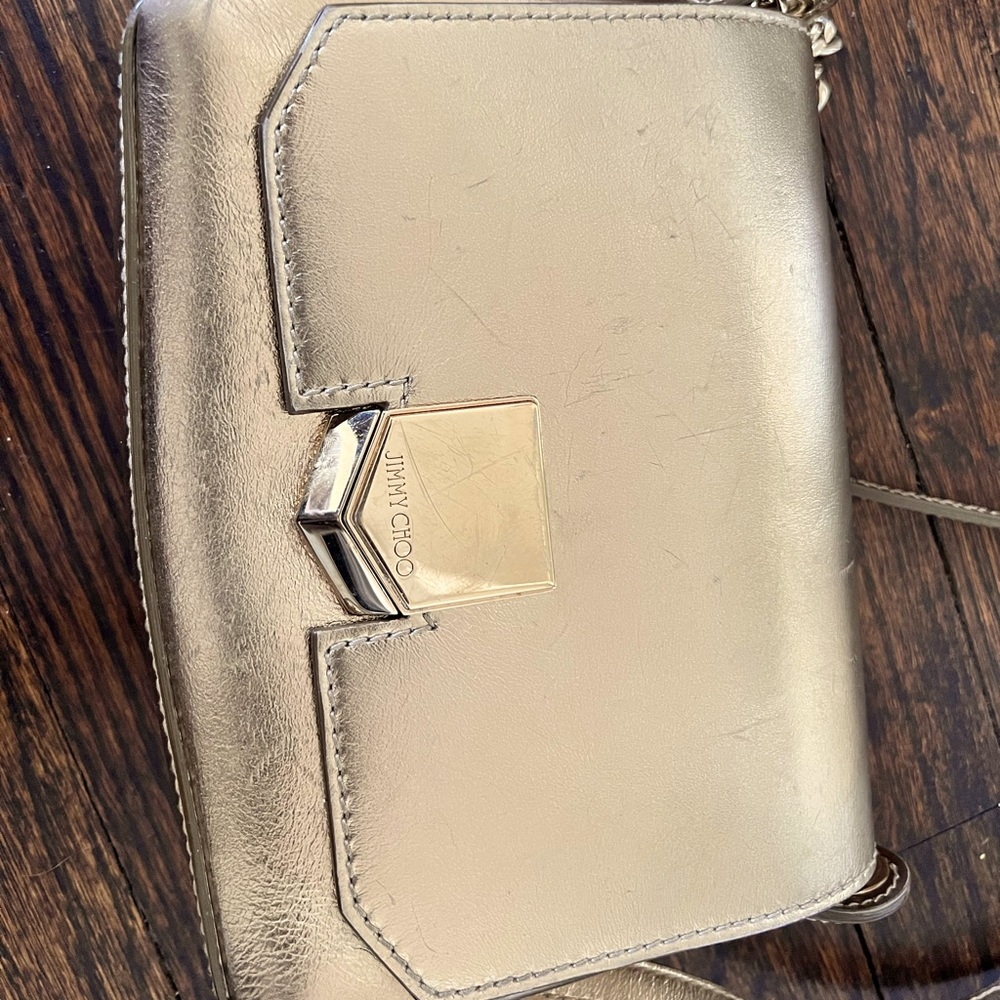 Jimmy Choo Rose Gold Metallic Leather Petite Lockett Crossbody Bag